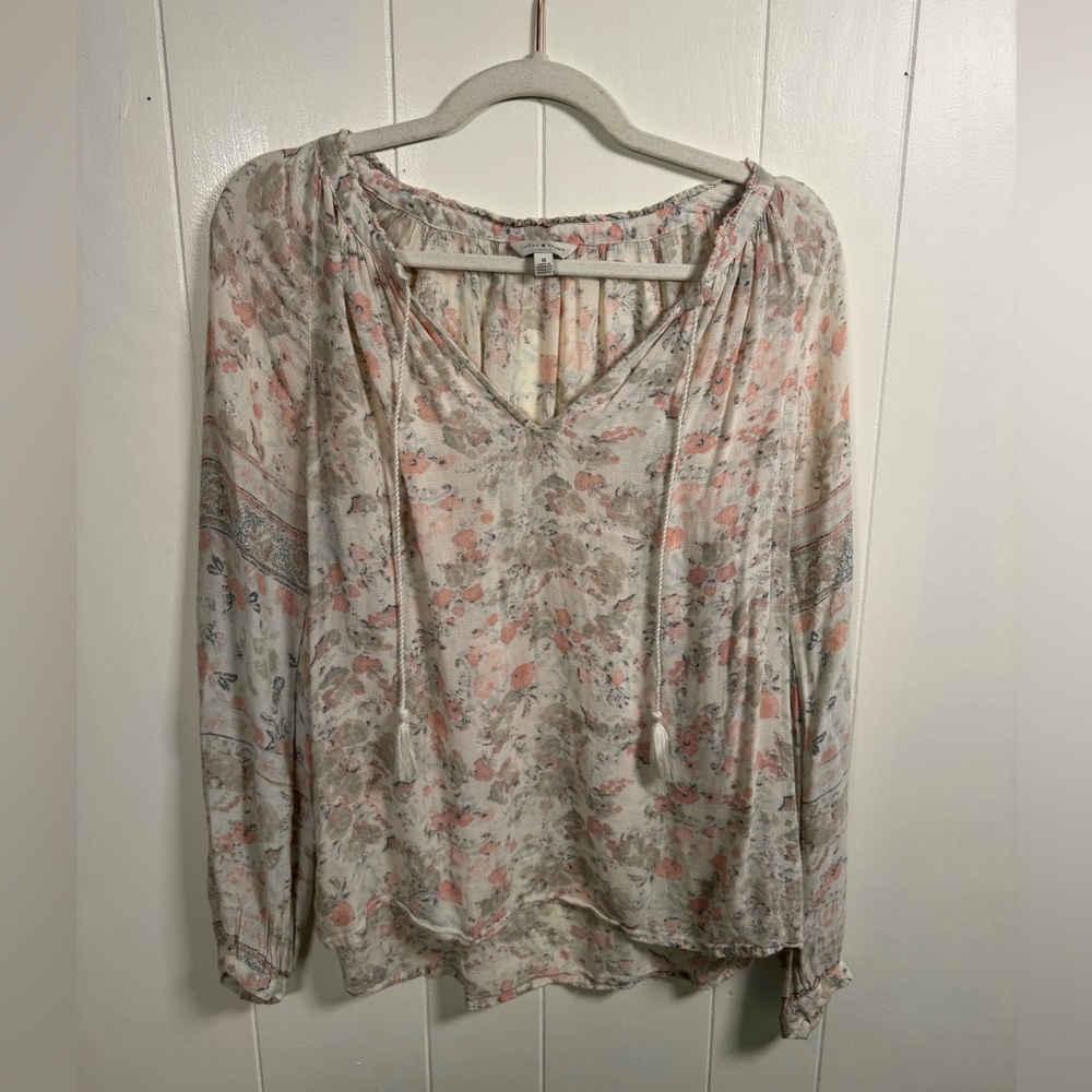 Lucky Brand Cream and Pink Floral Blouse